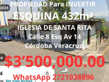 432 m² ESQUINA De IGLESIA DE SANTA RITA Calle 8 Esquina Av 14 Córdoba Veracruz