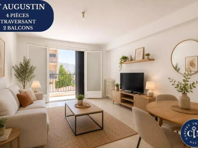 4 pièces 73,6 m² Traversant, deux balcons Nice Saint Augustin