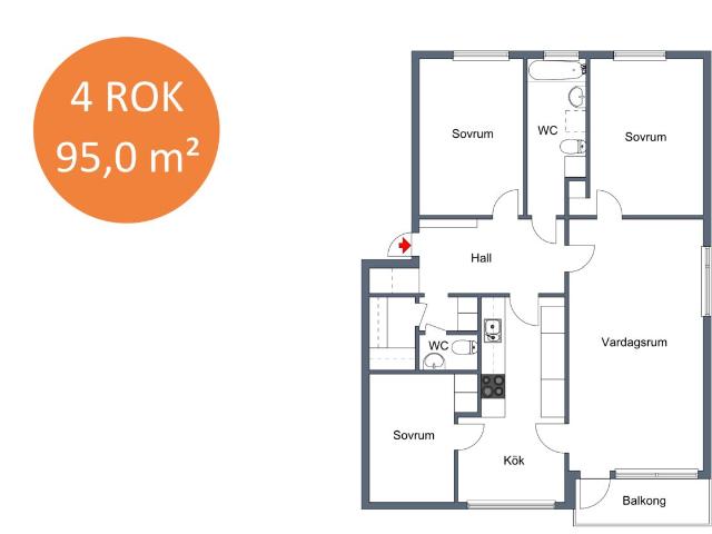 4 rums lägenhet i Tranås 95 m² 9 310 kr
