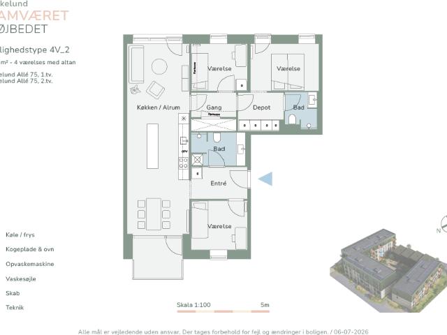 4 værelses lejlighed på 113 m²