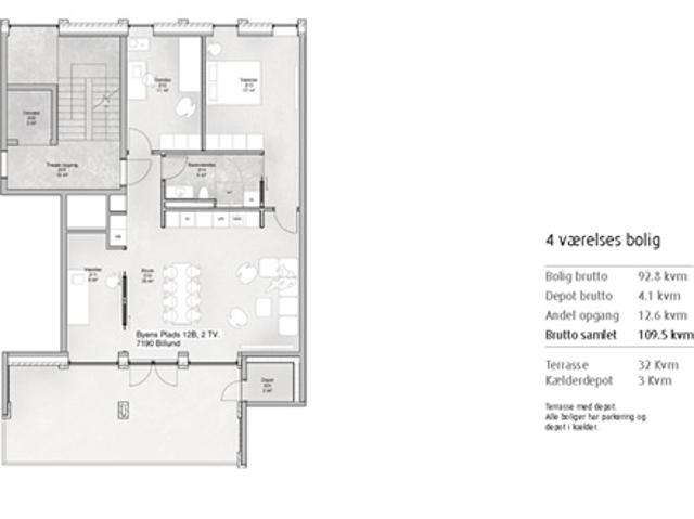 4 værelses lejlighed på 110 m2, Billund, Ribe