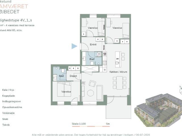 4 værelses lejlighed på 112 m²