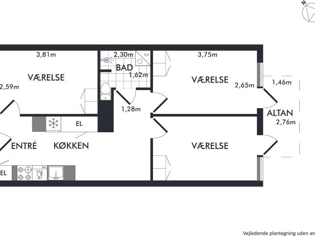 4 værelses lejlighed på 73 m²