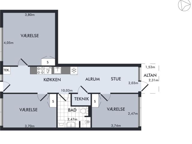 4 værelses lejlighed på 85 m²