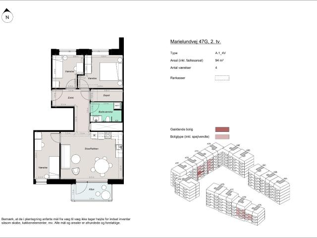 4 værelses lejlighed på 94 m²