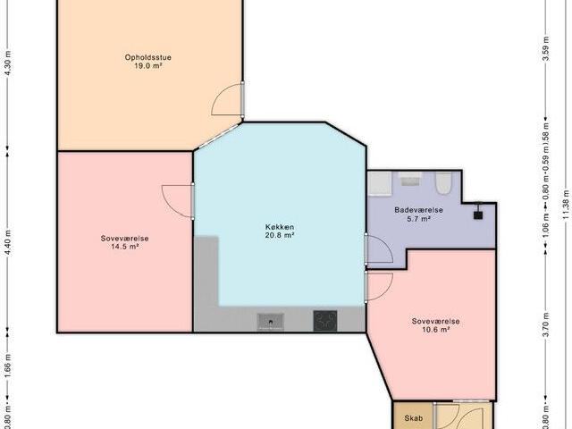 4 værelses lejlighed på 90 m²