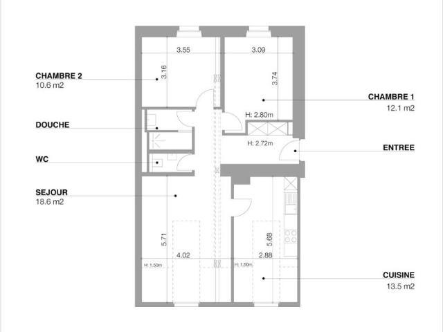 4 Zimmer, 69 m², 5. Stock
