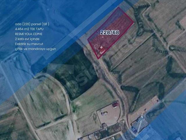 4.464 M2 RESMİ KADASTRO YOLLA CEPHE TEK TAPU 2 KATLI EVİ İÇİNDE