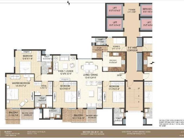 4.5 BHK Apartment in Sector 129 for resale Noida. The reference number is 19191040