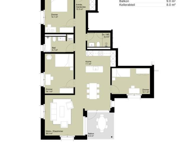4.5 Zimmer, 104 m², 1. Stock