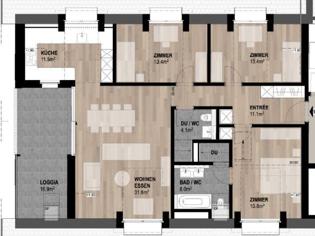 4.5 Zimmer, 114 m², 2. Stock