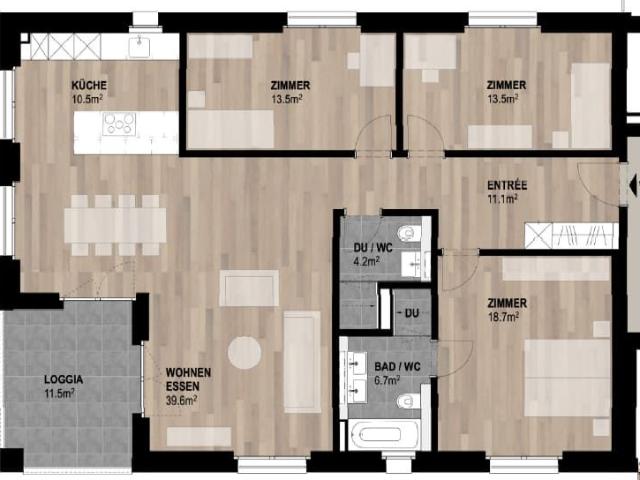 4.5 Zimmer, 124 m², 1. Stock