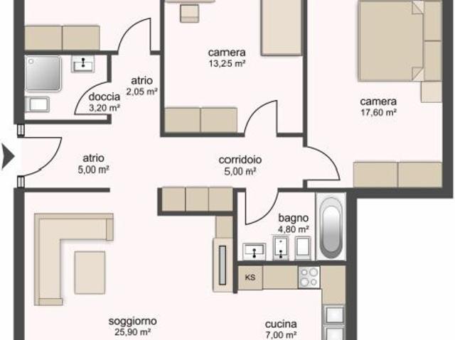 4.5 Zimmer, 96 m², 1. Stock