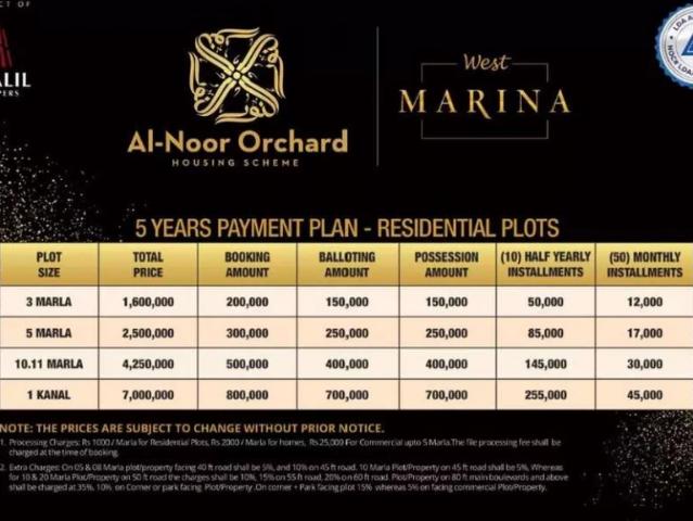 5 Marla Plots on Installments 25,00,000 Lahore Al Noor Orchard ID 36872