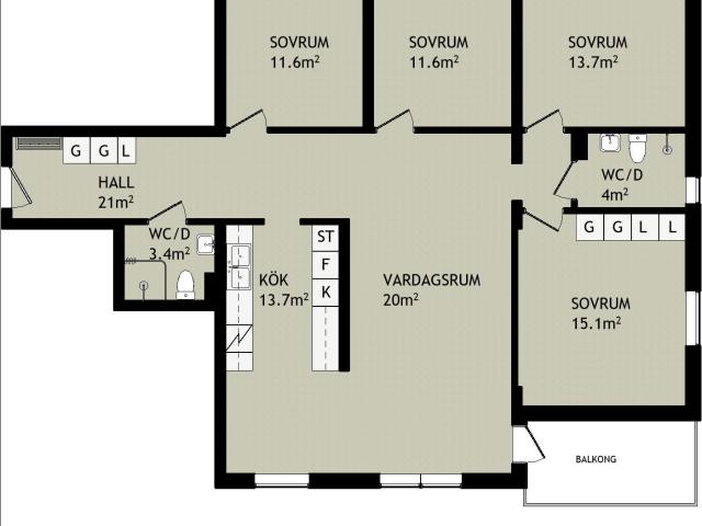 5 rums lägenhet i Lycksele 122 m² 10 724 kr