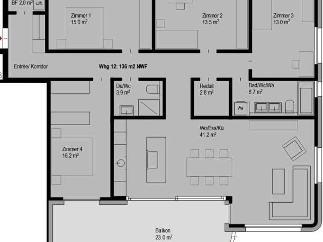 5.5 Zimmer, 136 m², 1. Stock