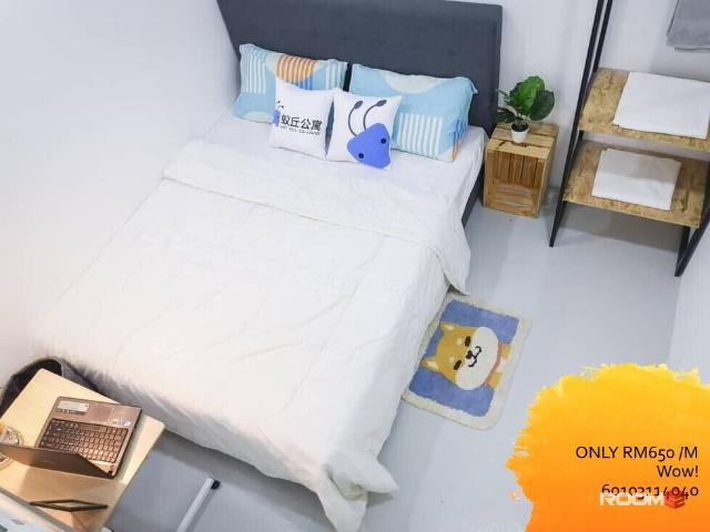 ✨5min walk to MRT✨Zero Deposit Fully Furnish Queen Size Bedroom With Aircond, 3min walk to Sunway Nexis, Sunway Giza, Co