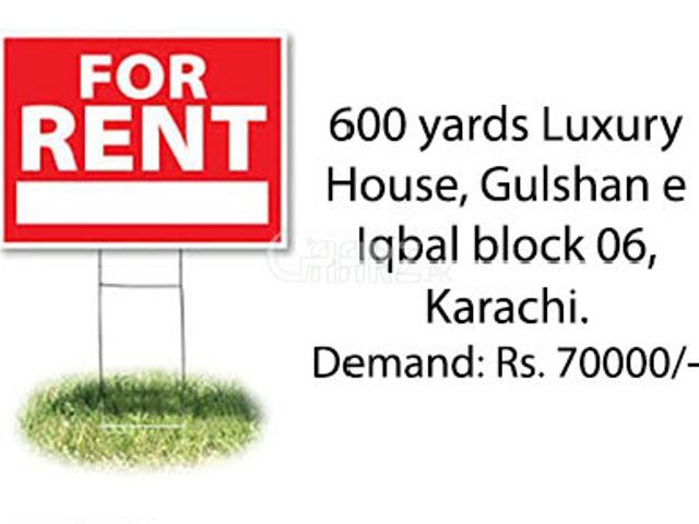 600 Square Yard Upper Portion for Rent in Karachi Gulshan E Iqbal Block 06