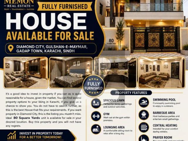 80 Square Yard Fully Furnished House Available For Sale Diamond City