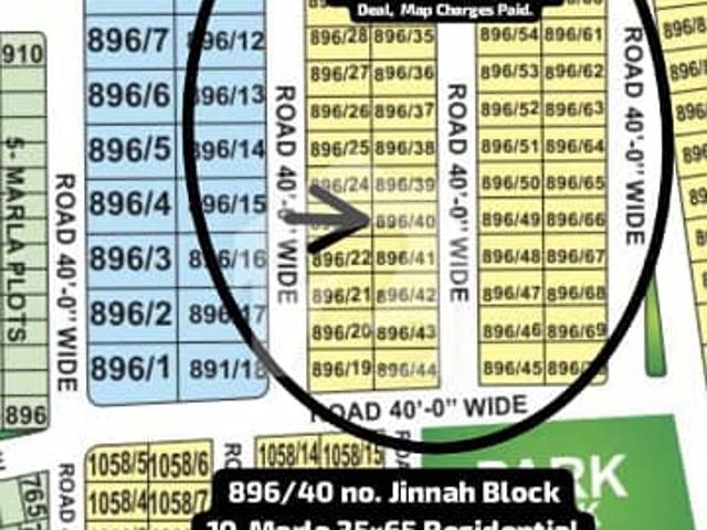 896/40 no. Jinnah Block 10 Marla 35 by 65 Residential Plot in 200 Lakh. All Dues Clear Deal, 40 Feet Road. Map Paid. Best Location For Constructing Your Dream House in Bahria Town Lahore