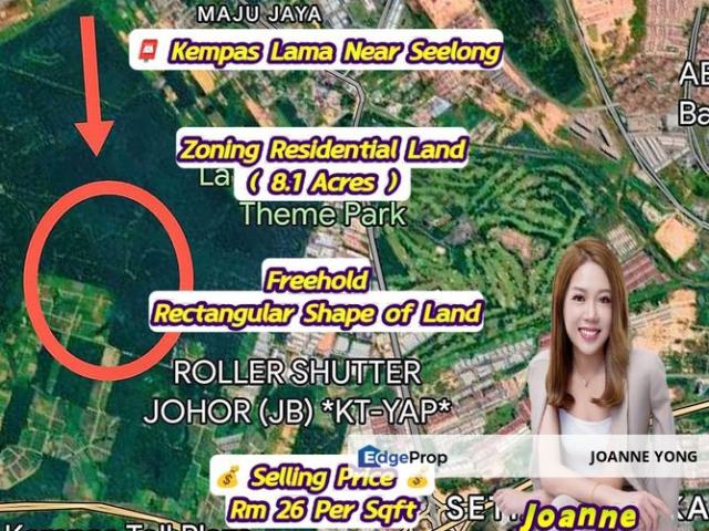 8.1 Acres Zoning Residential Land @ Kempas Lama, Johor Bahru. Near Seelong, Tmn Perindustrian Berjaya, Kempas Toll & Highway