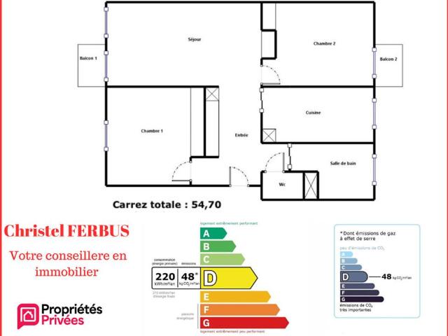 93350 LE BOURGET Appartement 3 pièces 54.70 m² 2 Chambres 2 Balcons Stationnement libre en extérieur