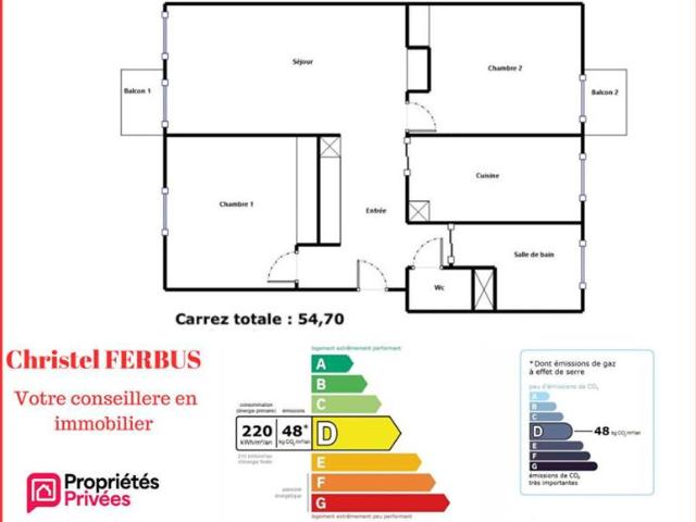 93350 LE BOURGET Appartement 3 pièces 54.70 m² 2 Chambres 2 Balcons Stationnement libre en extérieur