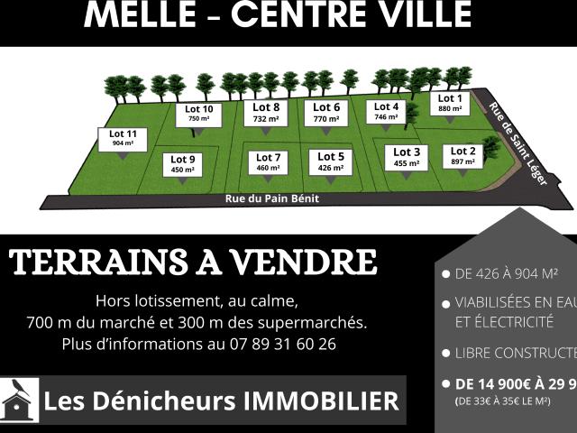 11 parcelles à bâtir en plein centre ville de Melle