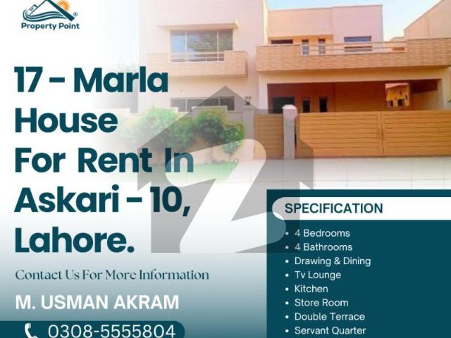 17 Marla House For Rent In Askari 10 Lahore. Askari 10 Sector F
