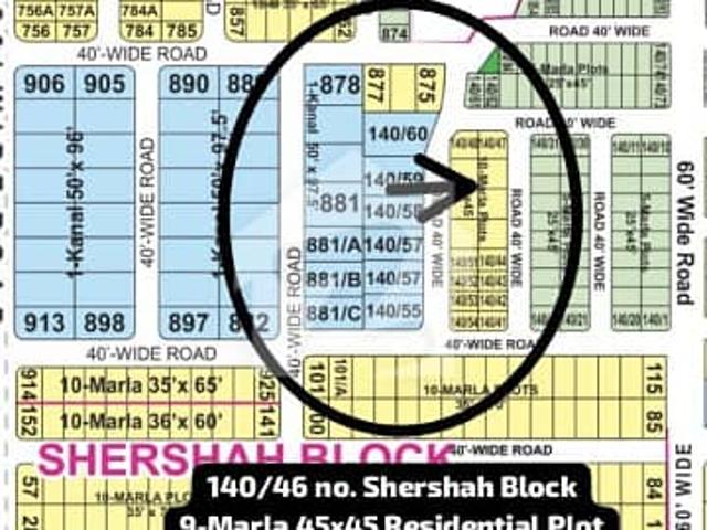 140/46 no. Shershah Block 9 Marla 45 by 45 Residential Plot in 205 Lakh. All Dues Clear Deal, 40 Feet Road. Best Location For Constructing Your Dream House in Bahria Town Lahore