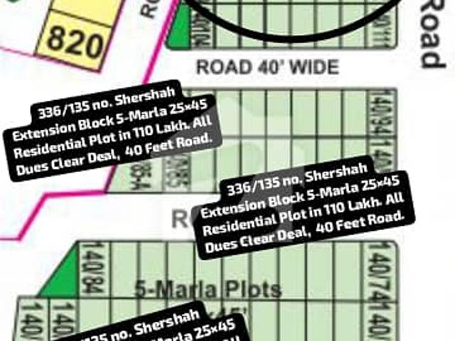 140/135 No. Shershah Block 5 Marla 25 By 45 Residential Plot In 110 Lakh. All Dues Clear Deal, 40 Feet Road. Best Location For Constructing Your Dream House In Bahria Town Lahore