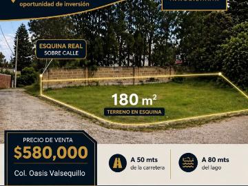 180 m² Terreno en Oasis valsequillo, $580,000 a 80 mts lago