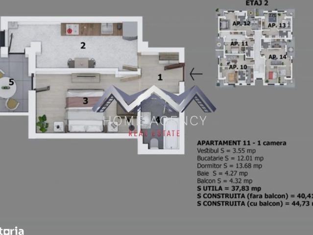1 Cameră, apartament de vanzare Ilfov judet, Otopeni 9138 •