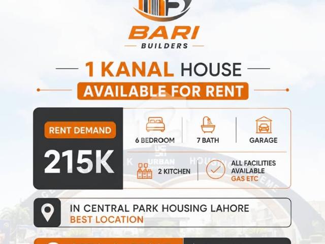 1 kanal house available for rent central park housing lahore