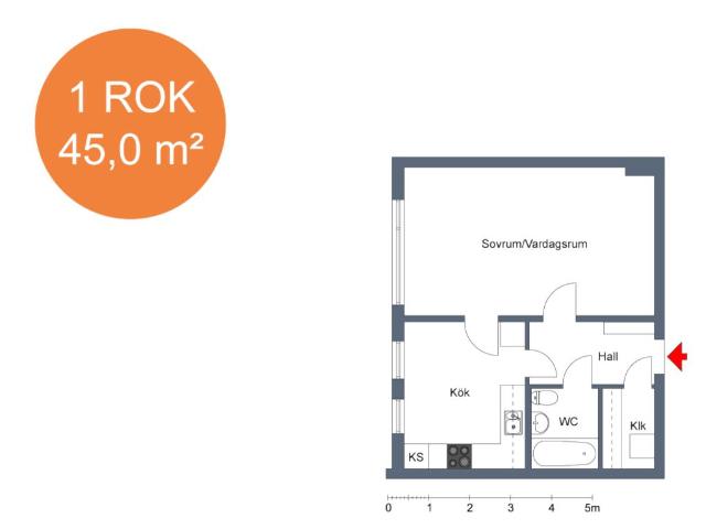 1 rums lägenhet i Tranås 45 m² 4 781 kr
