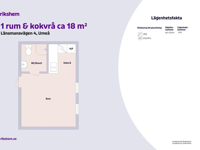 1 rums lägenhet i Umeå 18 m² 3 770 kr