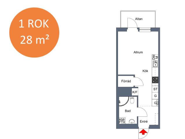 1 rums lägenhet i Angered 28 m² 6 177 kr