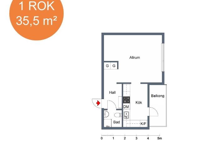 1 rums lägenhet i Borås 36 m² 6 702 kr