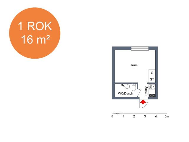 1 rums lägenhet i Eskilstuna 16 m² 4 931 kr