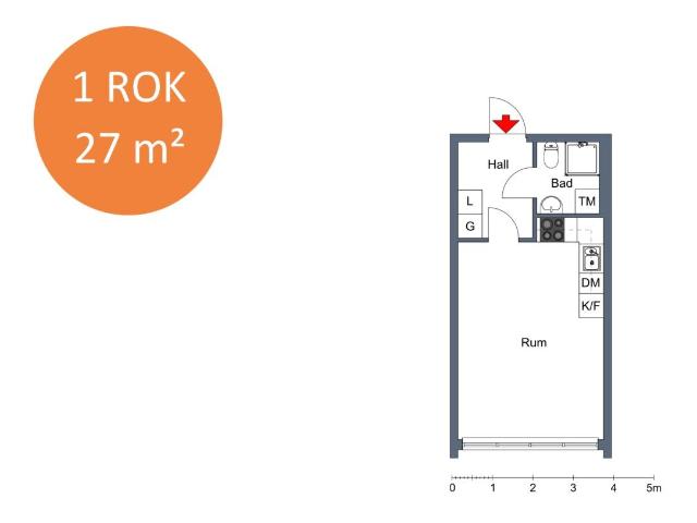 1 rums lägenhet i Eskilstuna 26 m² 5 743 kr