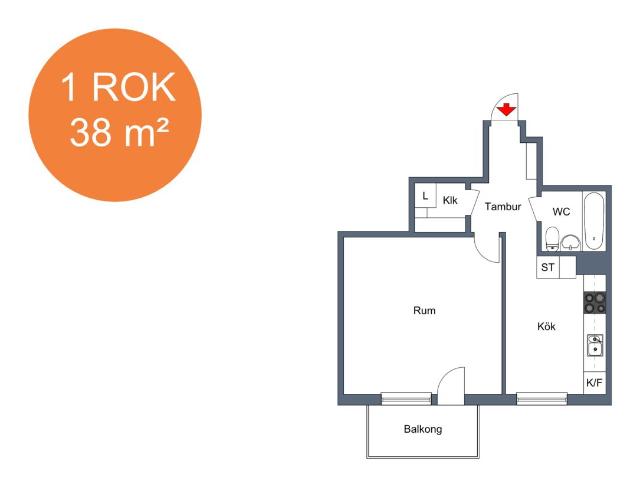 1 rums lägenhet i Eskilstuna 38 m² 5 686 kr