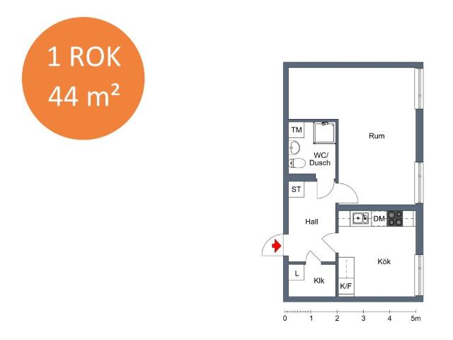 1 rums lägenhet i Eskilstuna 44 m² 4 284 kr
