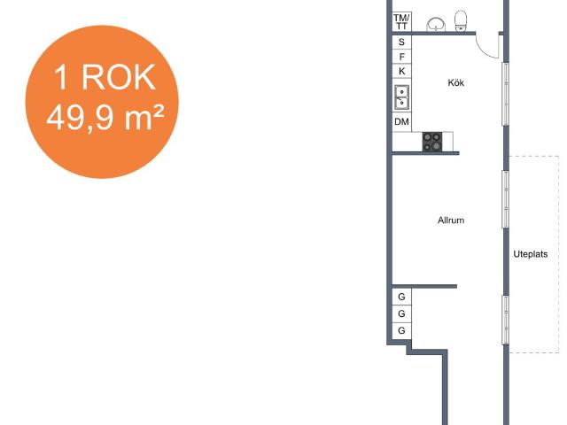 1 rums lägenhet i Eskilstuna 50 m² 7 284 kr
