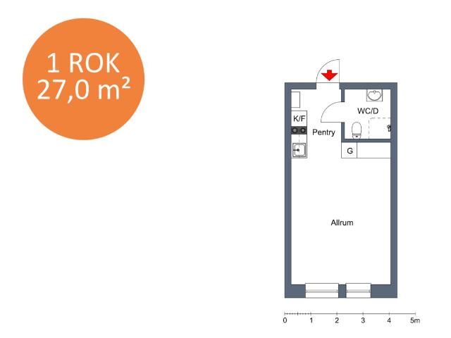 1 rums lägenhet i Karlskrona 27 m² 4 541 kr