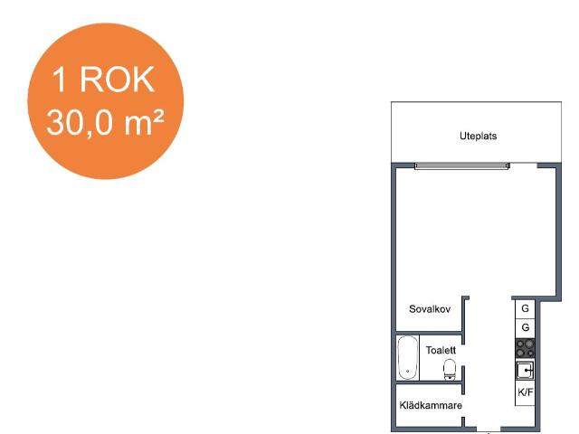 1 rums lägenhet i Karlskrona 30 m² 5 266 kr