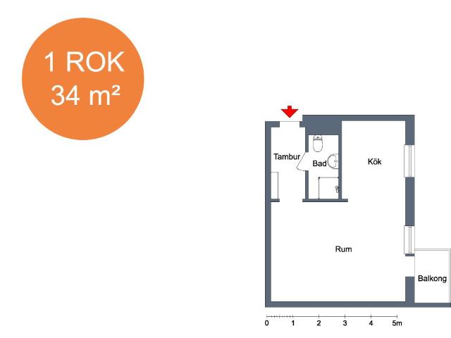 1 rums lägenhet i Kristianstad 34 m² 6 330 kr