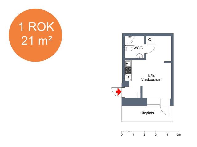 1 rums lägenhet i Norrköping 21 m² 5 301 kr