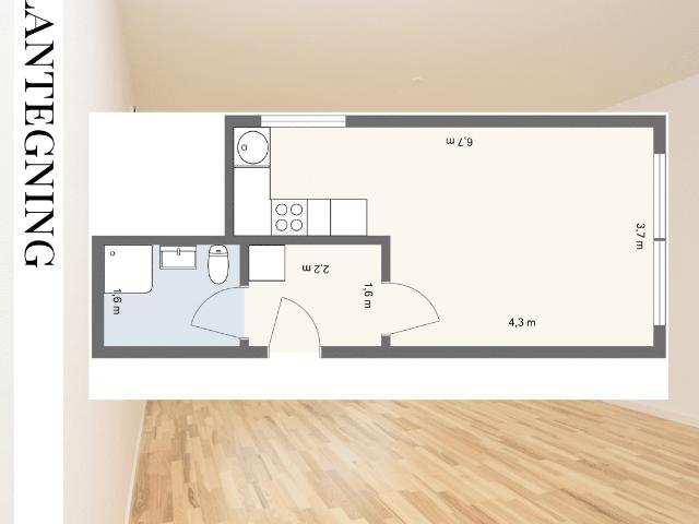1 værelses lejlighed på 35 m²