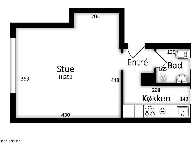 1 værelses lejlighed på 38 m²