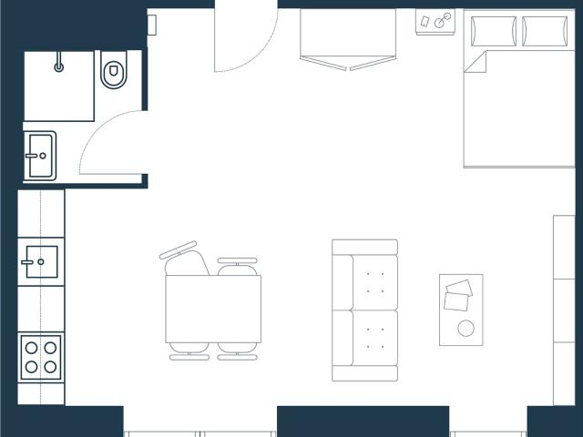 1 værelses lejlighed på 49 m²